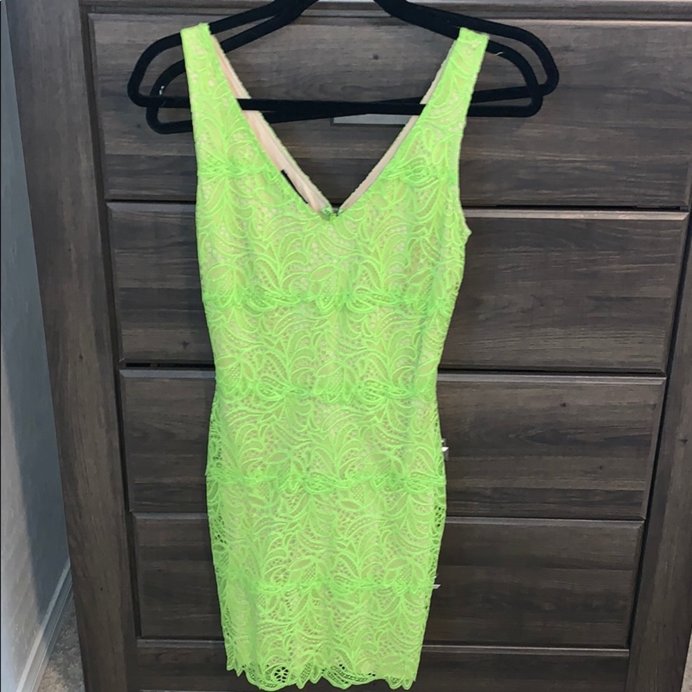 Lime green and nude lace dress